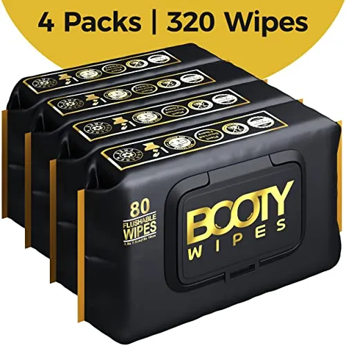 Booty Brand Wipes for Men - 320 Flushable Wipes for Adults | Premium Wet Wipes for Men | pH Balanced & Infused with Vitamin-E & Aloe | Male Toilet Wipes | Flushable Safe Mens Wipes | Bathroom Wipes