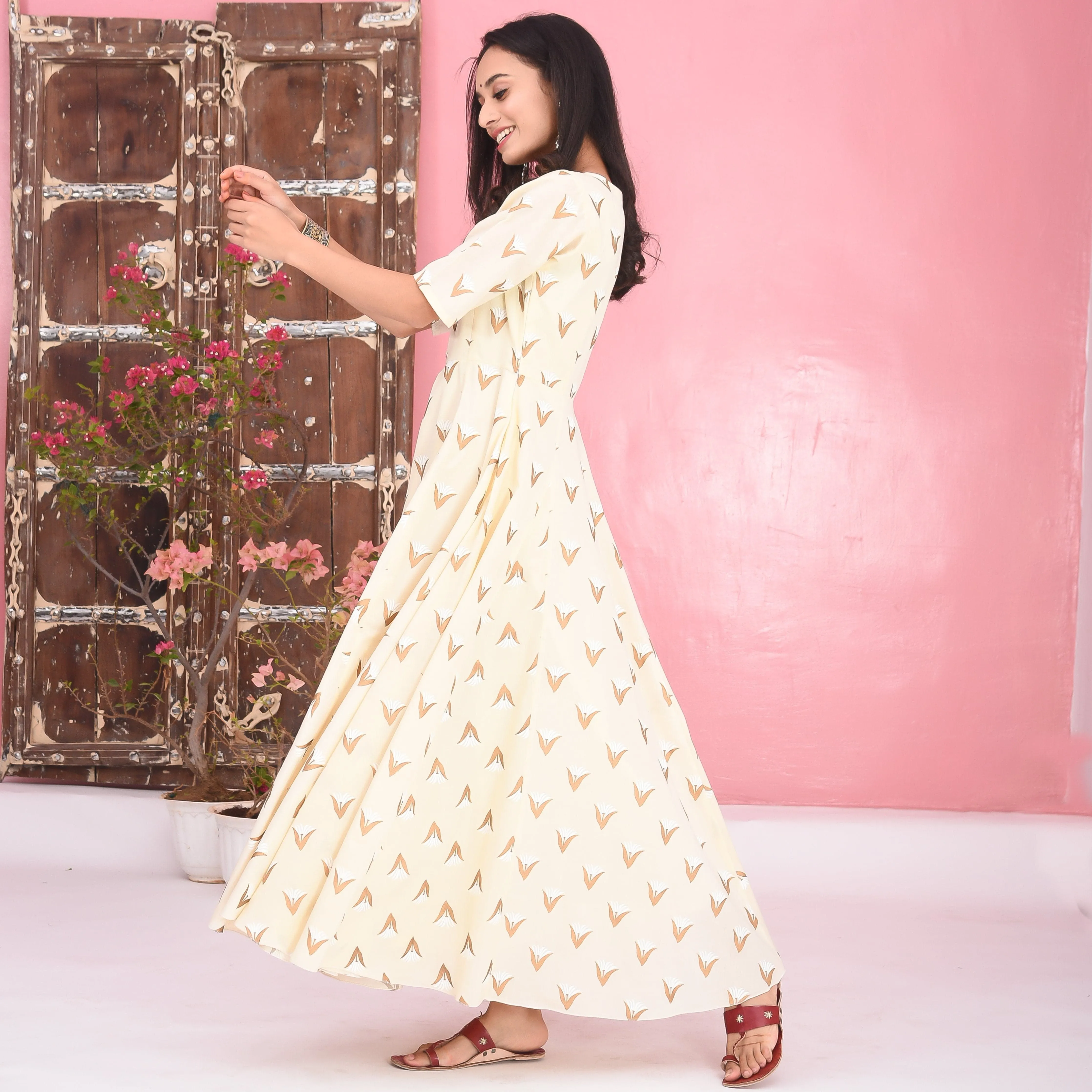 Bunaai Cream Cotton Dress