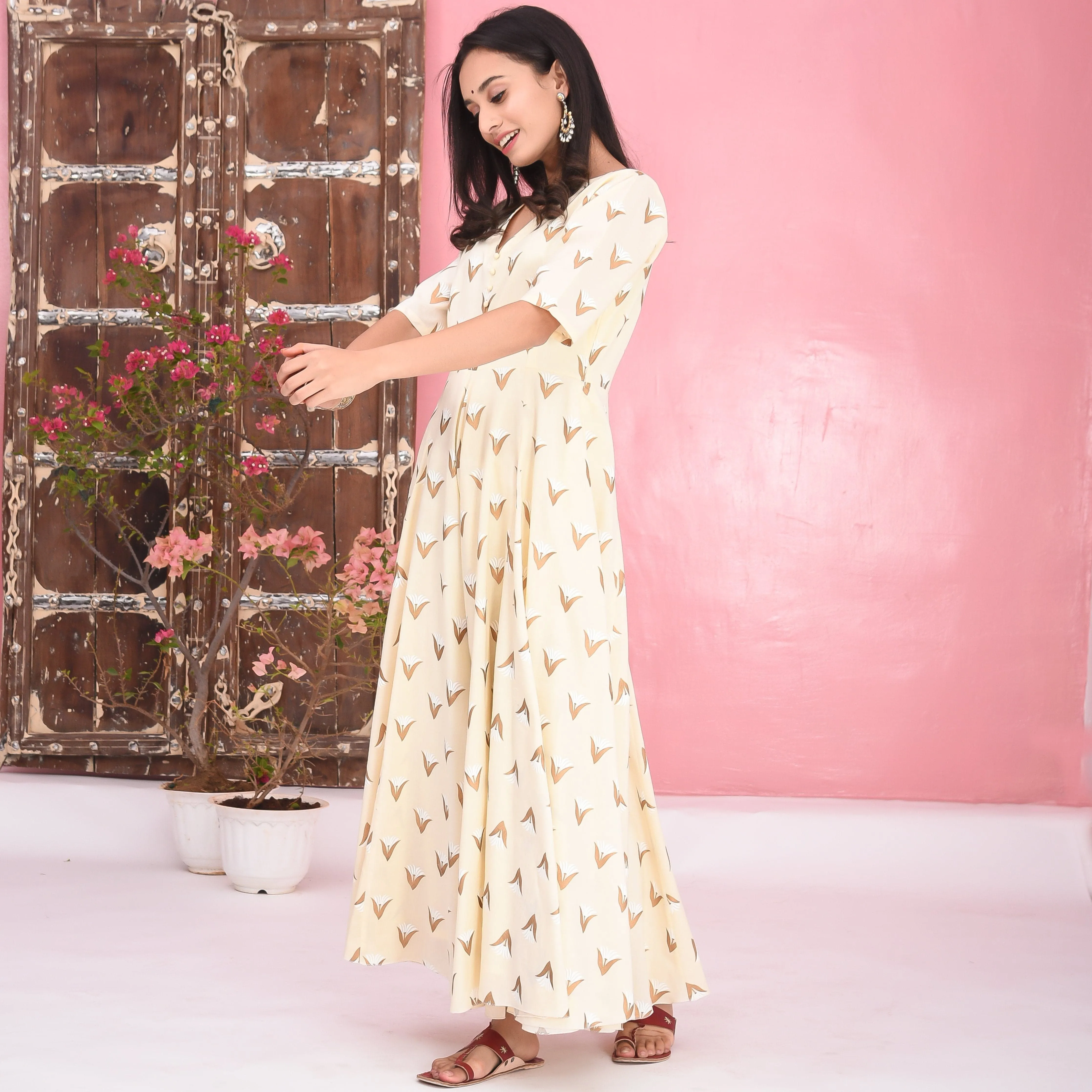 Bunaai Cream Cotton Dress