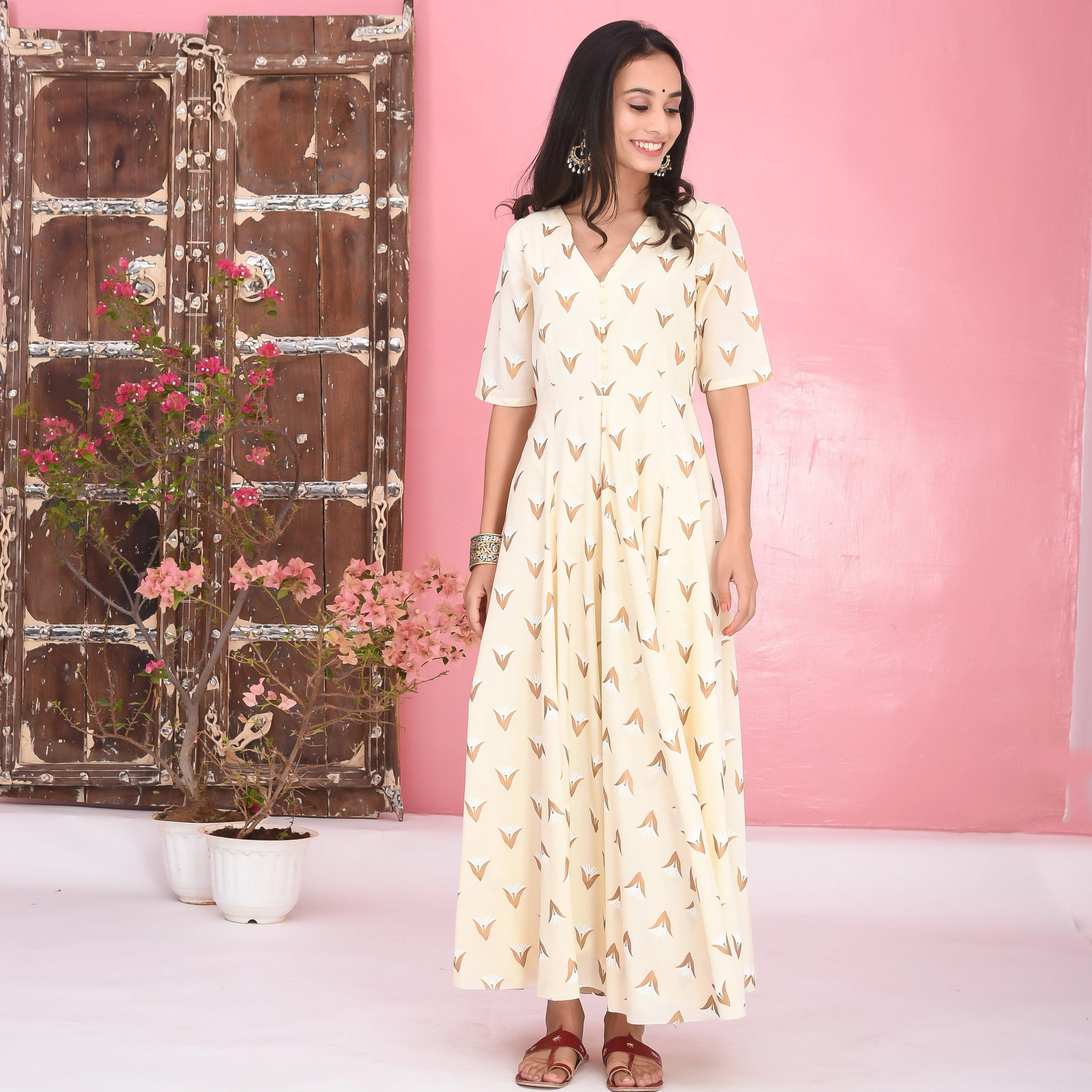 Bunaai Cream Cotton Dress