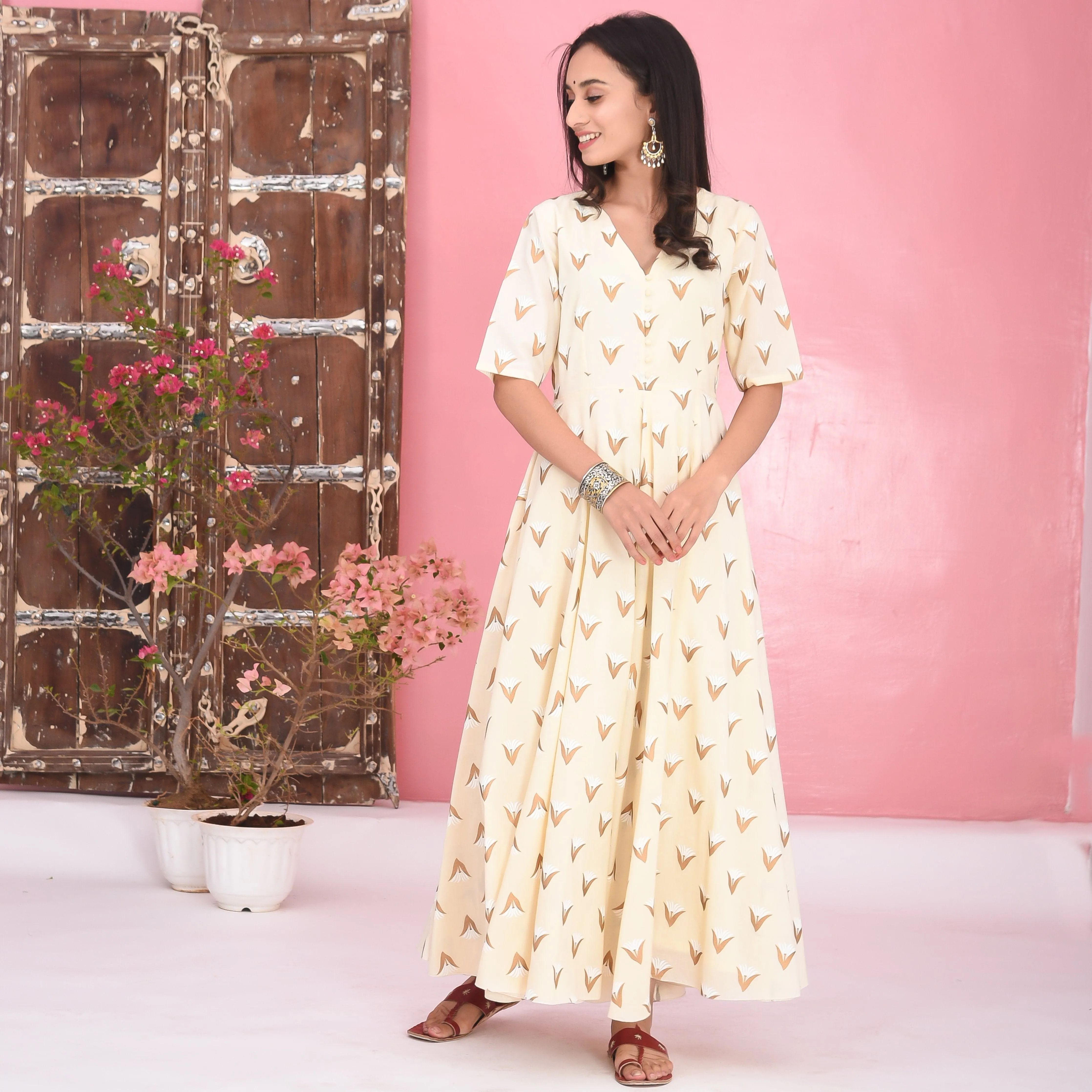 Bunaai Cream Cotton Dress