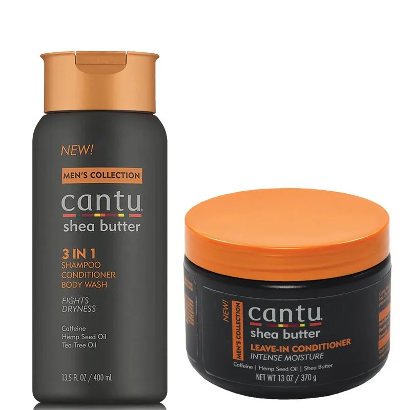 Cantu Shea Butter Mens 3 in 1 Shampoo, Conditioner and Leave-in Conditioner Set