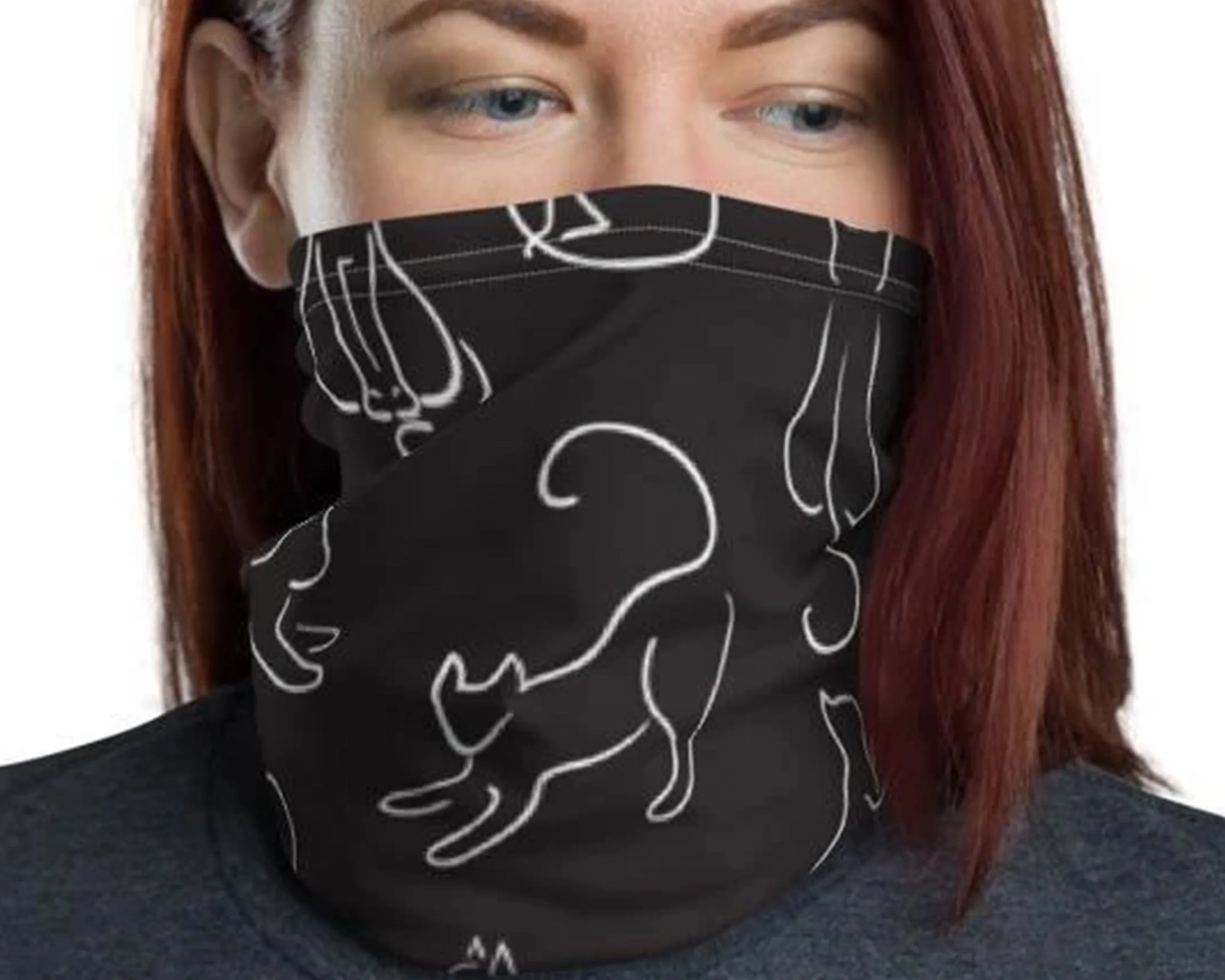 Cat lover kitty animal print pattern neck gaiter scarf design, reusable washable fabric tube face mask Gift for women - US Fast Shipping