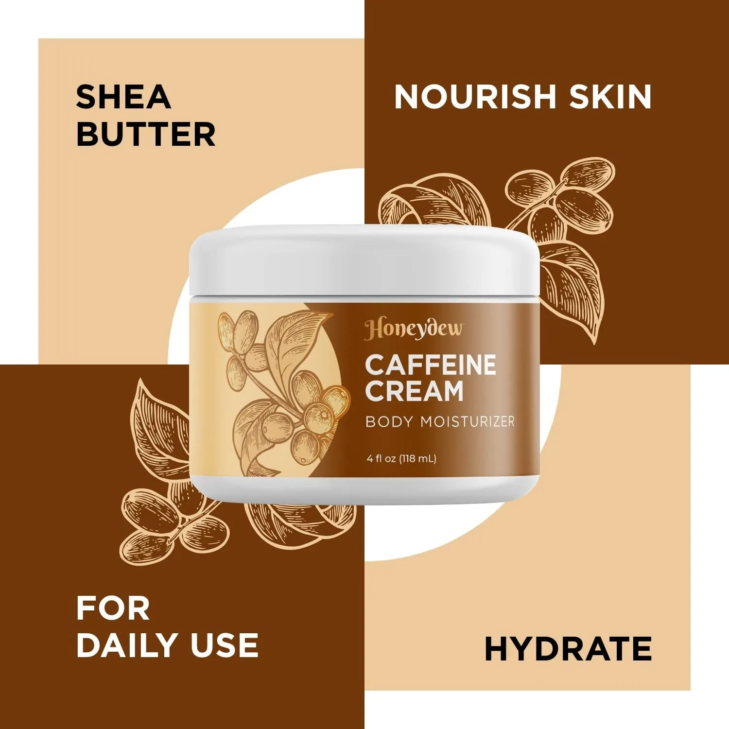 Cellulite Cream with Caffeine - HoneyDew Caffeine Cream for Cellulite - Eye Cream with Caffeine for Puffiness - Anti Aging Face Cream Moisturizer for Women and Men - Hydrating Cream with Shea Butter