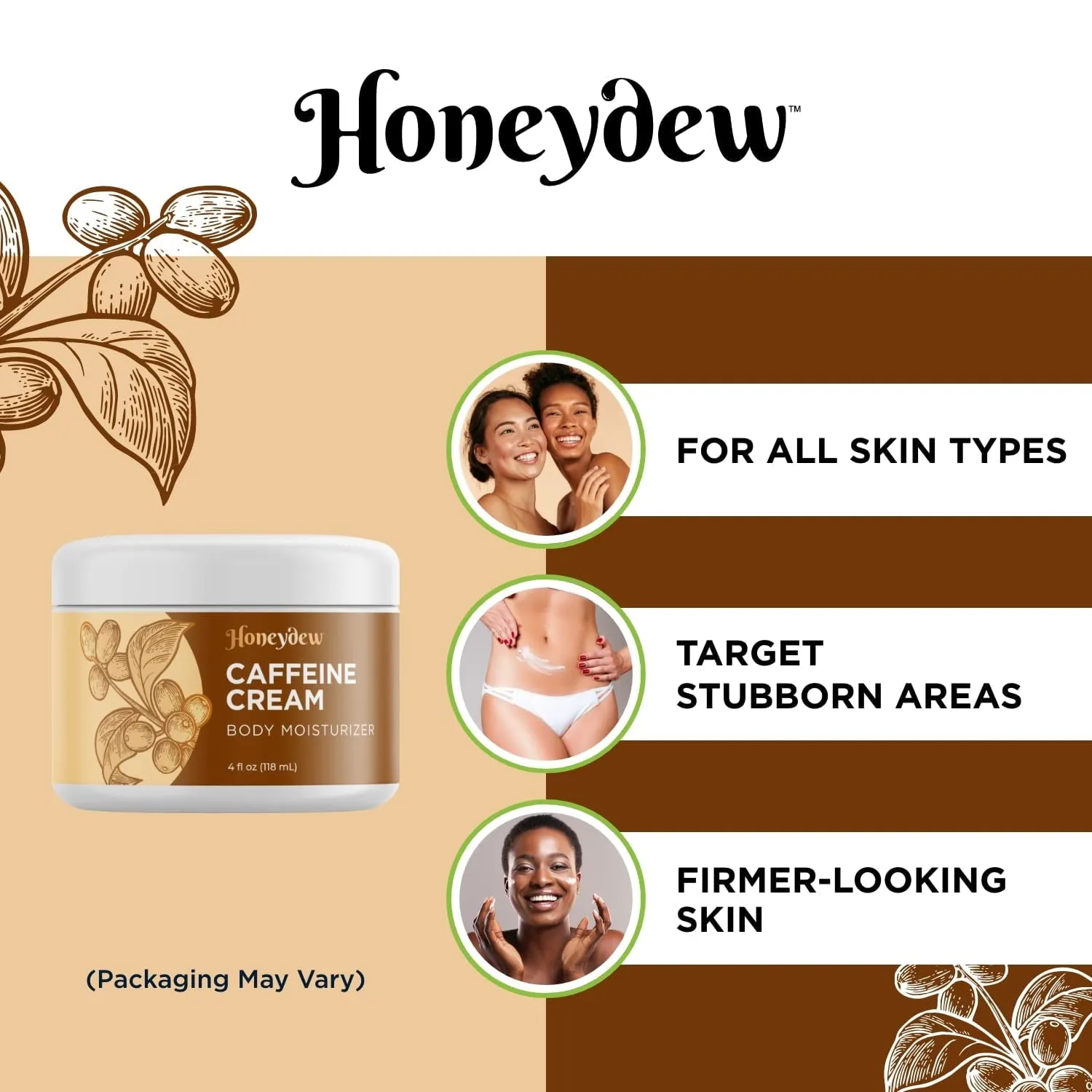 Cellulite Cream with Caffeine - HoneyDew Caffeine Cream for Cellulite - Eye Cream with Caffeine for Puffiness - Anti Aging Face Cream Moisturizer for Women and Men - Hydrating Cream with Shea Butter