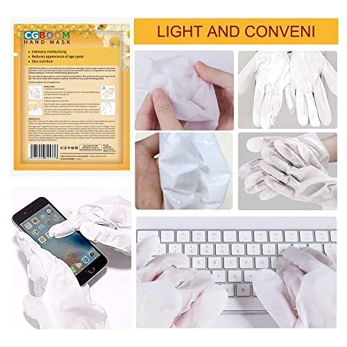 CGBOOM 5 Pairs Hand Masks Moisturizing Gloves, Hand Skin Repair Renew Mask Infused Collagen, Vitamins   Natural Plant Extracts for Dry, Aging, Cracked Hands (Honey and Milk)