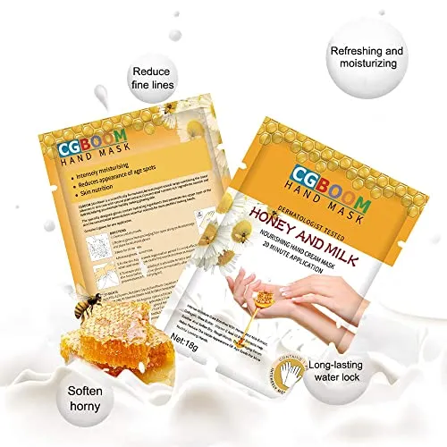 CGBOOM 5 Pairs Hand Masks Moisturizing Gloves, Hand Skin Repair Renew Mask Infused Collagen, Vitamins   Natural Plant Extracts for Dry, Aging, Cracked Hands (Honey and Milk)
