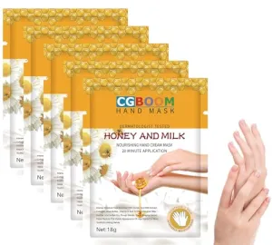 CGBOOM 5 Pairs Hand Masks Moisturizing Gloves, Hand Skin Repair Renew Mask Infused Collagen, Vitamins   Natural Plant Extracts for Dry, Aging, Cracked Hands (Honey and Milk)