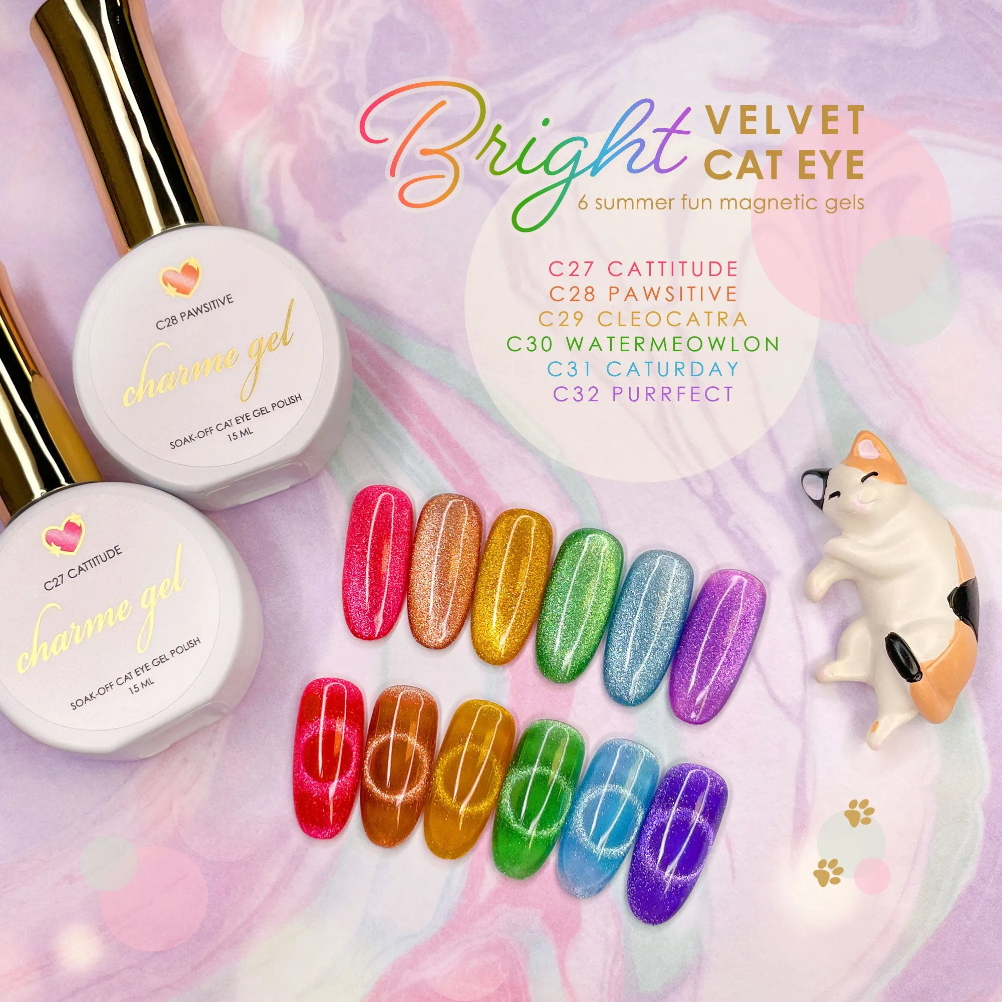 Charme Gel Bright Velvet Cat Eye Collection / 6 Colors