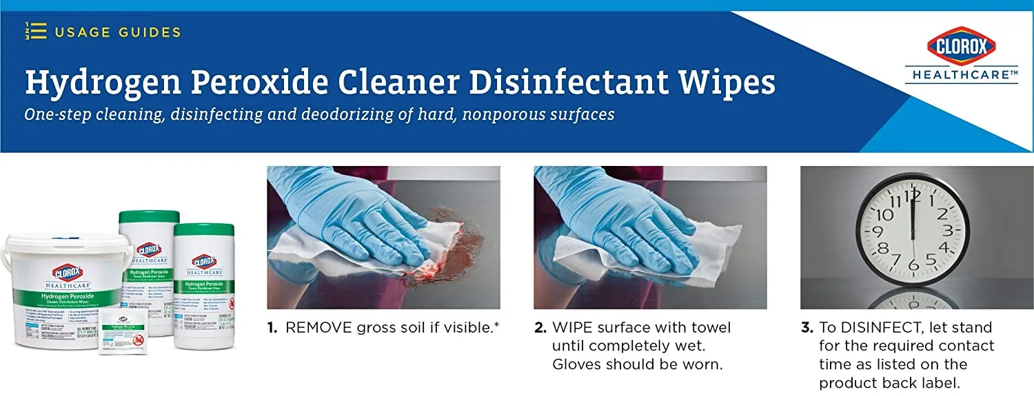 Clorox HealthCare Hydrogen Peroxide Wipes 155/Can. 5.75" x 6.75". Non-Bleach (Case of 6)