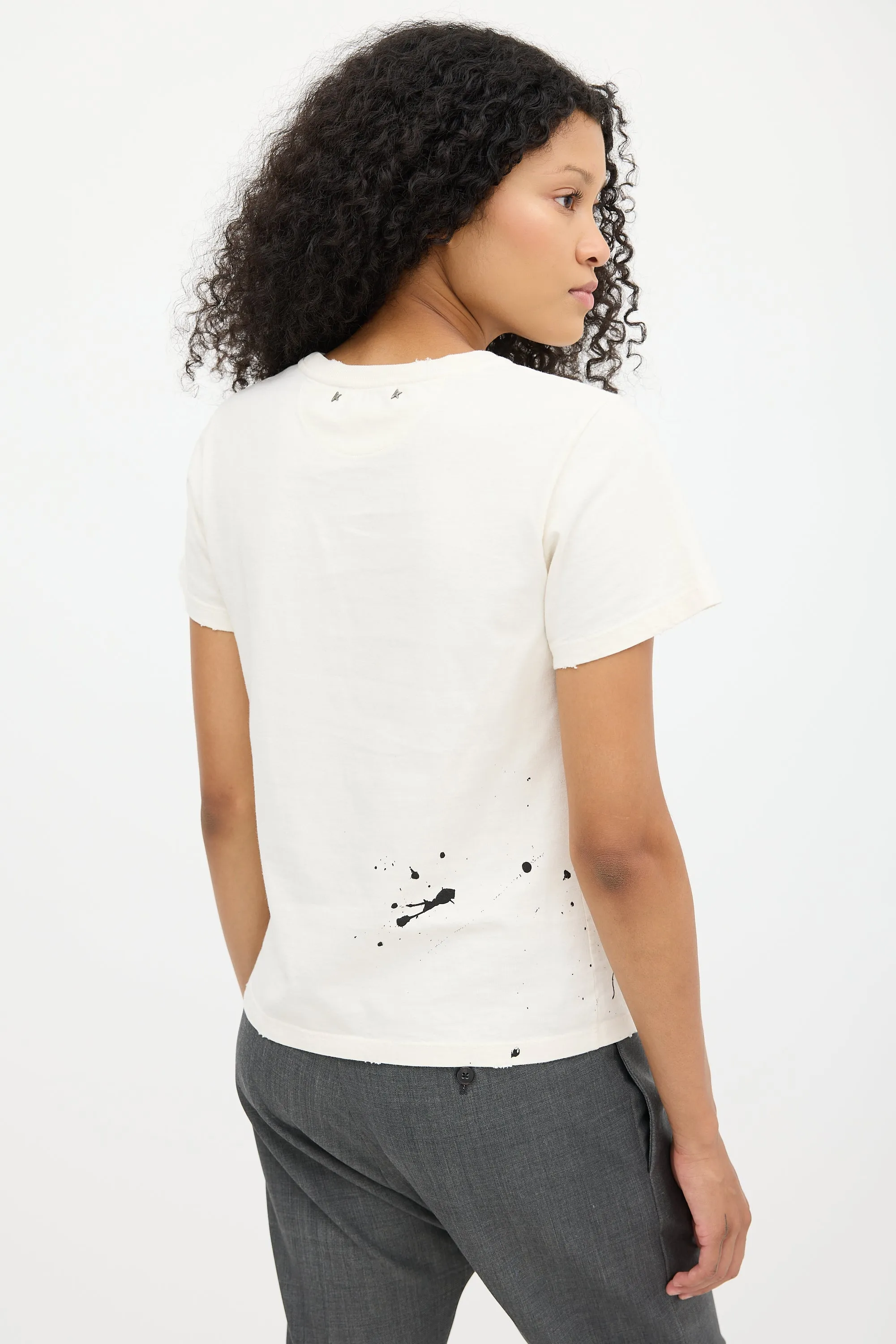 Cream Paint Splatter Script T-Shirt