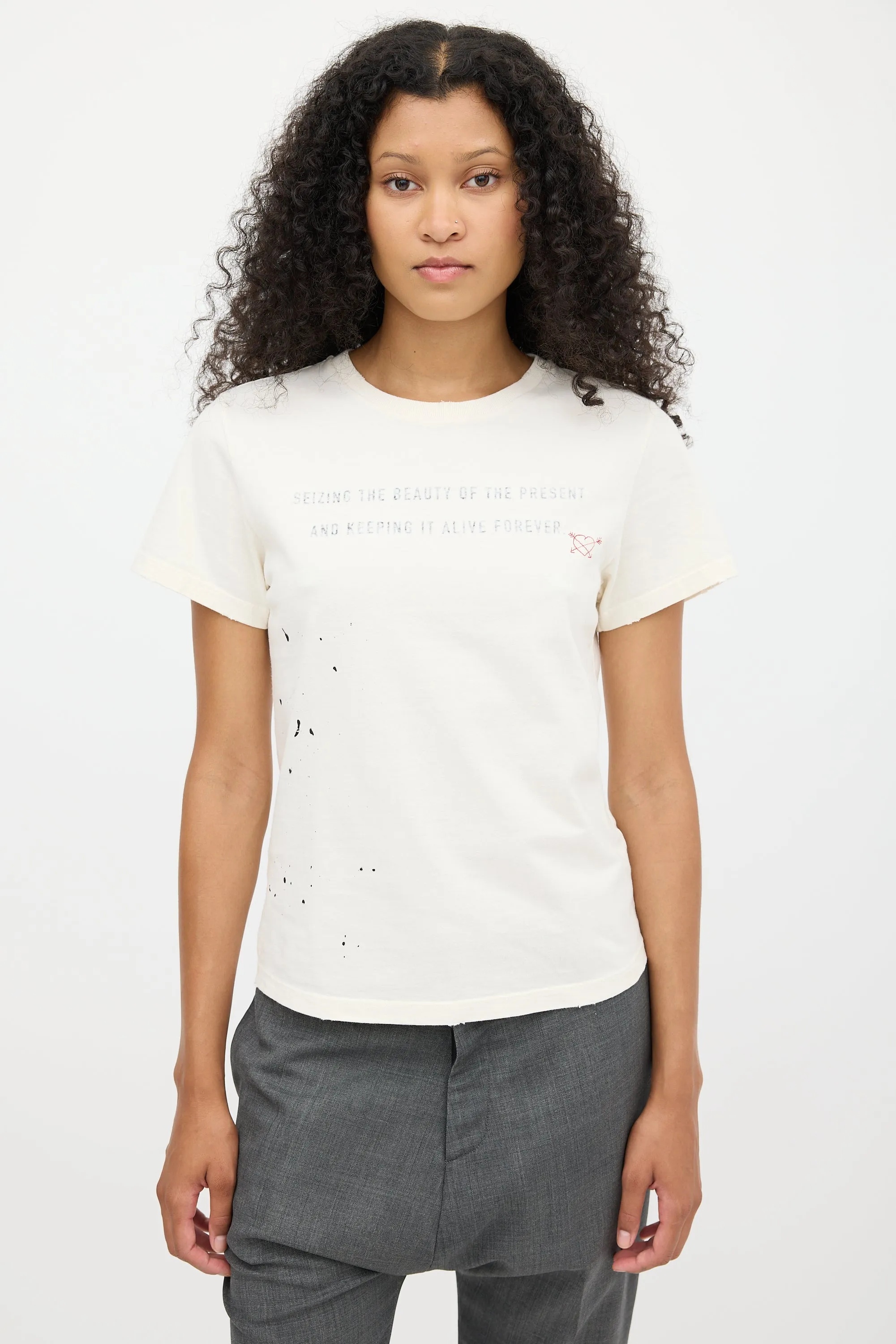 Cream Paint Splatter Script T-Shirt