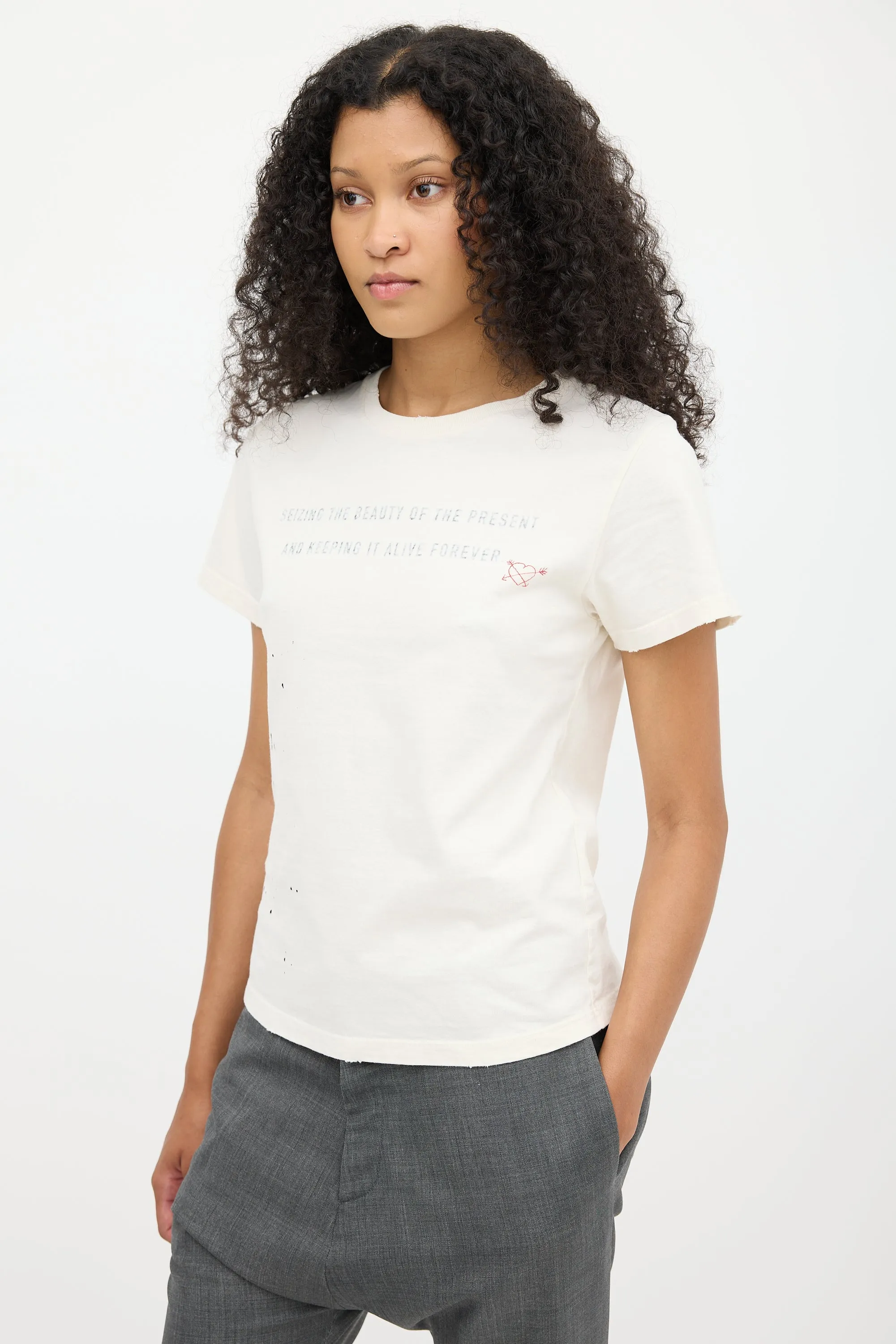 Cream Paint Splatter Script T-Shirt