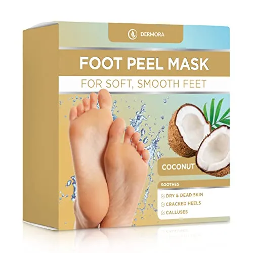 DERMORA Foot Peel Mask - 2 Pack of Regular Size Skin Exfoliating Foot Masks for Dry, Cracked Feet, Callus, Dead Skin Remover - Feet Peeling Mask for baby soft feet, Jasmine Scent