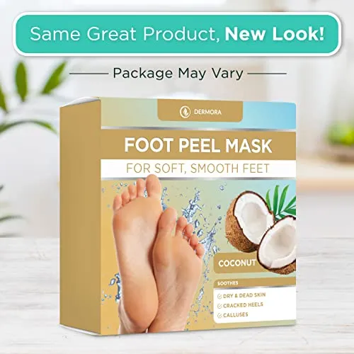 DERMORA Foot Peel Mask - 2 Pack of Regular Size Skin Exfoliating Foot Masks for Dry, Cracked Feet, Callus, Dead Skin Remover - Feet Peeling Mask for baby soft feet, Jasmine Scent