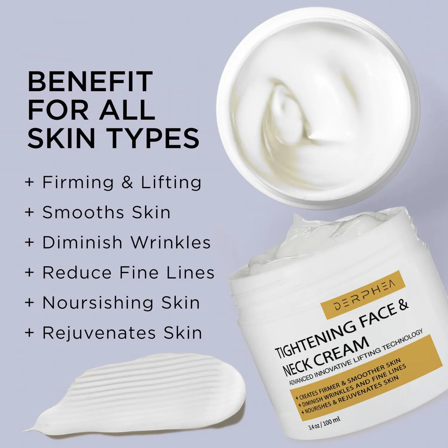 DERPHEA Neck Cream, Face & Neck Tightening Cream, Face Firming Cream, Skin Tightening Cream For Fine lines, Loose & Sagging Skin On Face, Neck, Decollete (3.4 Oz)
