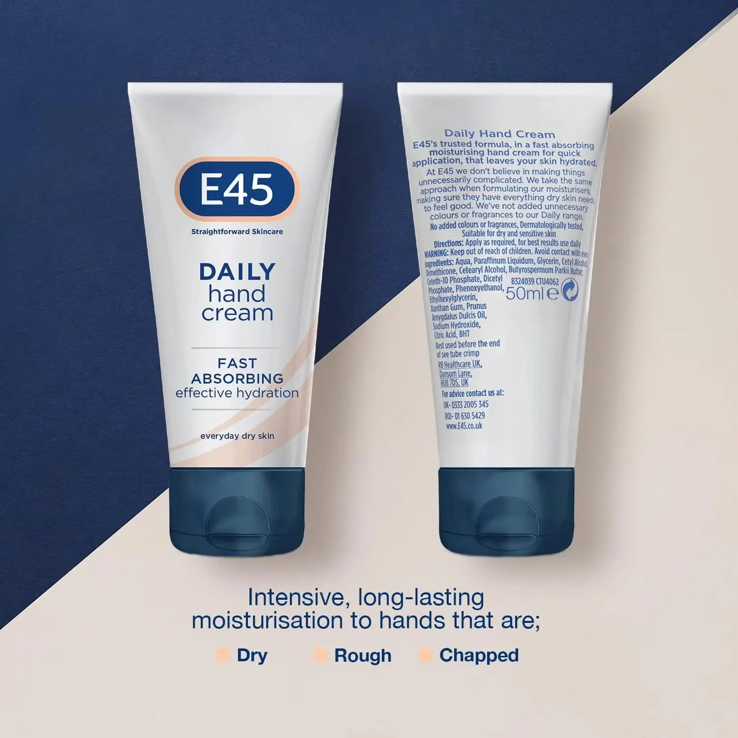 E45 Straightforward Skincare moisturising daily hand cream  -50ml
