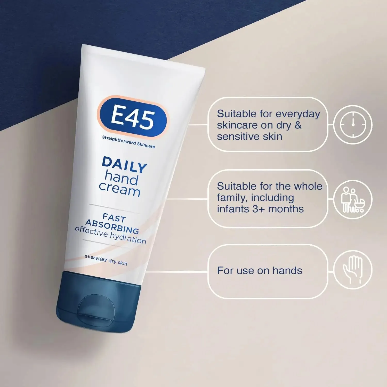 E45 Straightforward Skincare moisturising daily hand cream  -50ml