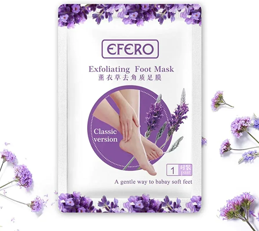 Efero 1pair Greatlizard Lavender Extract Exfoliating Foot Mask, Moisturising Softening Foot Mask, Foot Care Make Up