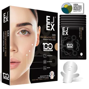 EJEX 100% Natural Fermented Face&Neck Mask,Hydrating Face Mask,Non-Irritating for Sensitive Skin,Preservative-Free,Fragrance-Free,0%Alochol,Soothing,Firming,Glowing,Taiwan Formula Mask,38g x 5ea