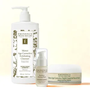 Eminence Organics Glass Skin Trio (Bamboo Firming Fluid   Monoi Age Corrective Exfoliating Cleanser   Monoi Age Corrective Night Cream for Face & Neck)