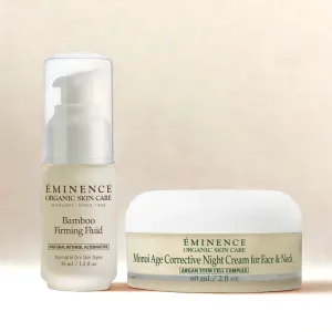 Eminence Organics Overnight Renewal Bundle (Bamboo Firming Fluid   Monoi Age Corrective Night Cream for Face & Neck)