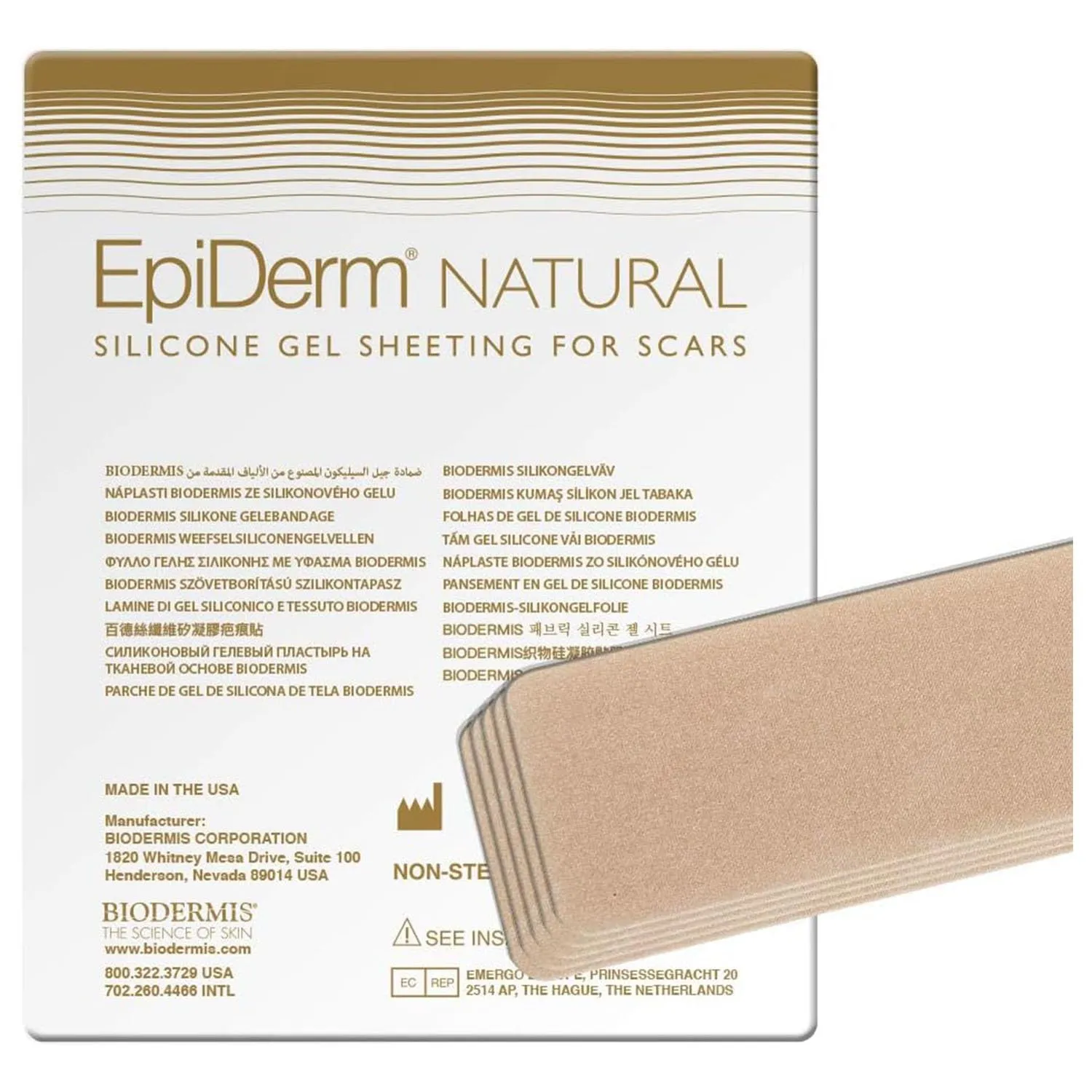 Epi-Derm C-Strips, Premium Grade Silicone Scar Sheets for C-Section, Tummy Tuck, Hysterectomy & Cardiac Surgery Scars, Easy To Use & Reusable Silicone Gel Sheets for Scars 1.4 x 6 in - 5 Pack, Natural