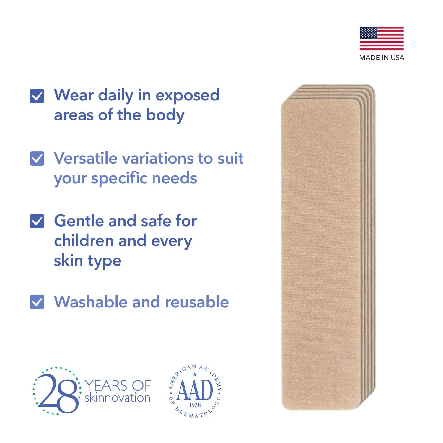 Epi-Derm C-Strips, Premium Grade Silicone Scar Sheets for C-Section, Tummy Tuck, Hysterectomy & Cardiac Surgery Scars, Easy To Use & Reusable Silicone Gel Sheets for Scars 1.4 x 6 in - 5 Pack, Natural
