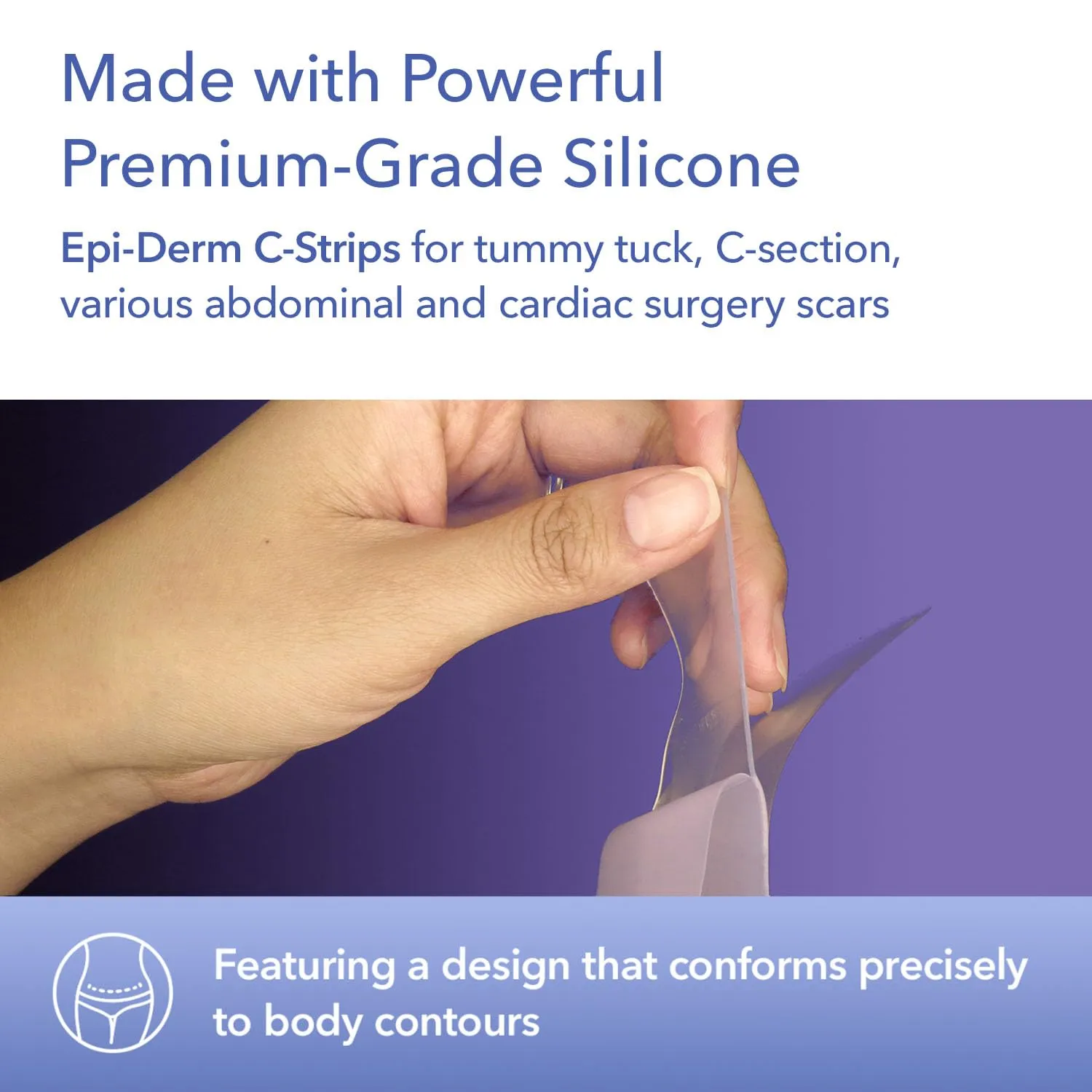 Epi-Derm C-Strips, Premium Grade Silicone Scar Sheets for C-Section, Tummy Tuck, Hysterectomy & Cardiac Surgery Scars, Easy To Use & Reusable Silicone Gel Sheets for Scars 1.4 x 6 in - 5 Pack, Natural
