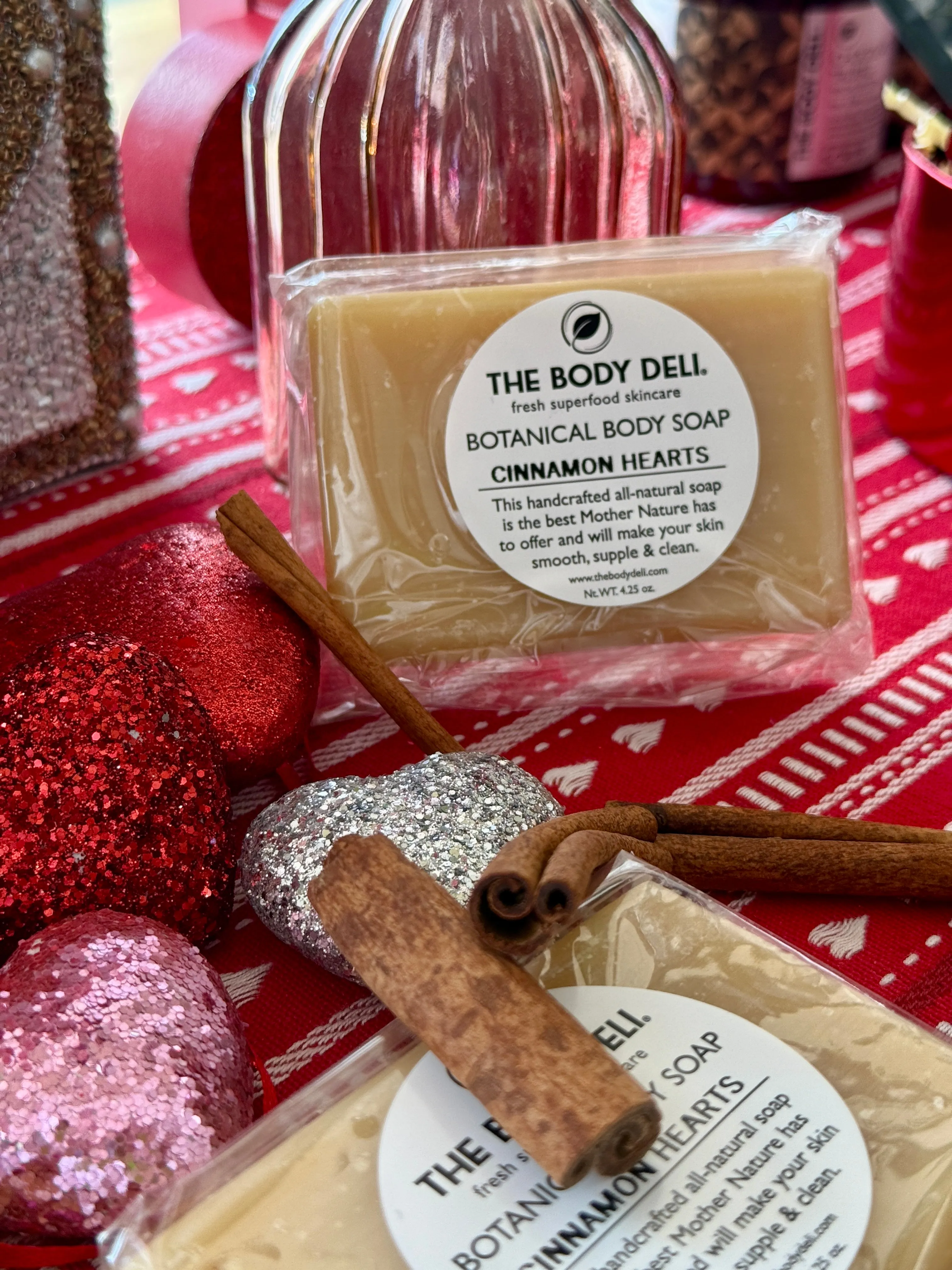 Free Gift: Limited Edition Cinnamon Hearts Bar Soap Terms: Eligible on Orders with a sub-total of $100 or more after discounts including rewards (LIMIT 1)