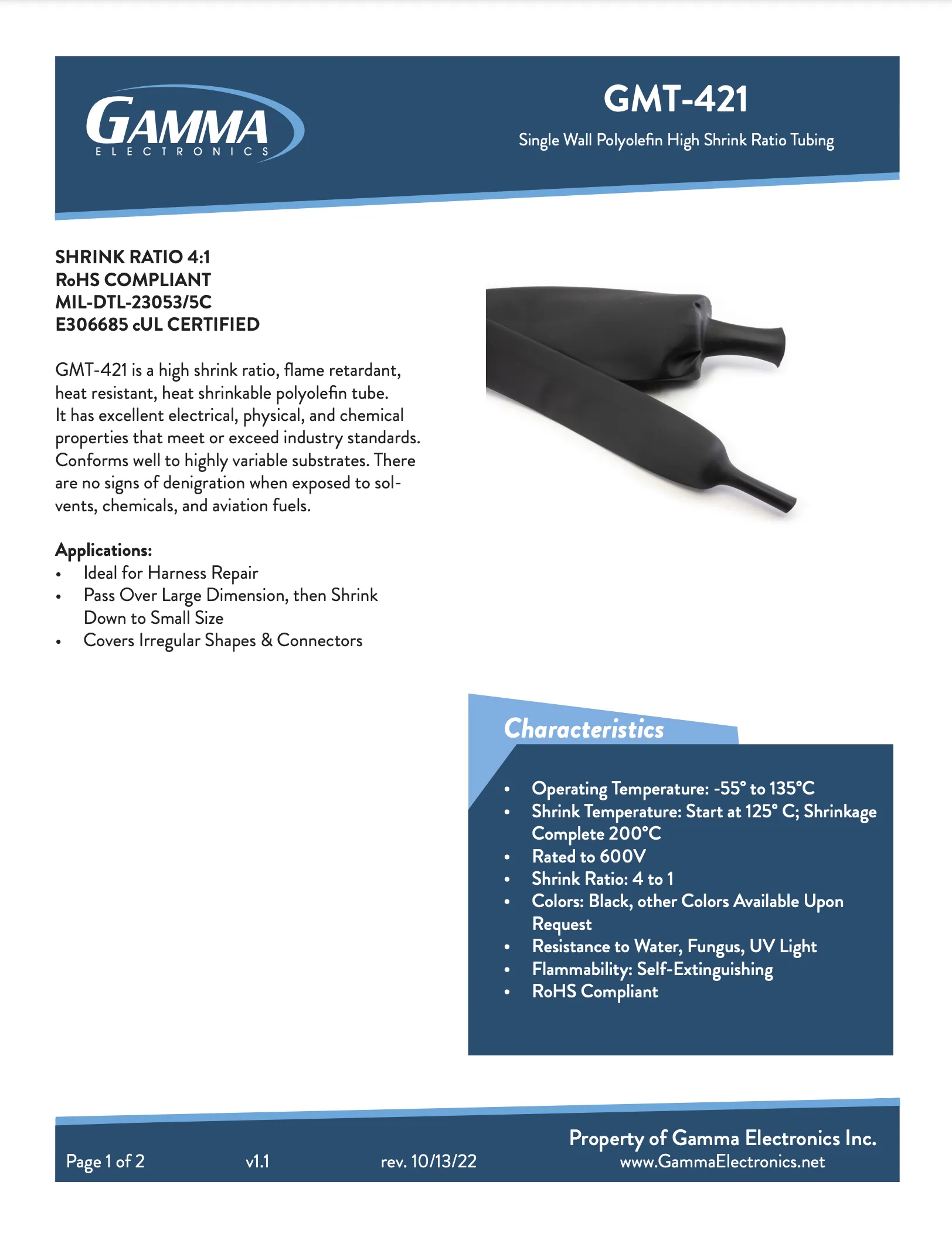 GMT-421: 4 to 1 Flame-Retardant, Polyolefin Heat Shrinkable Tube