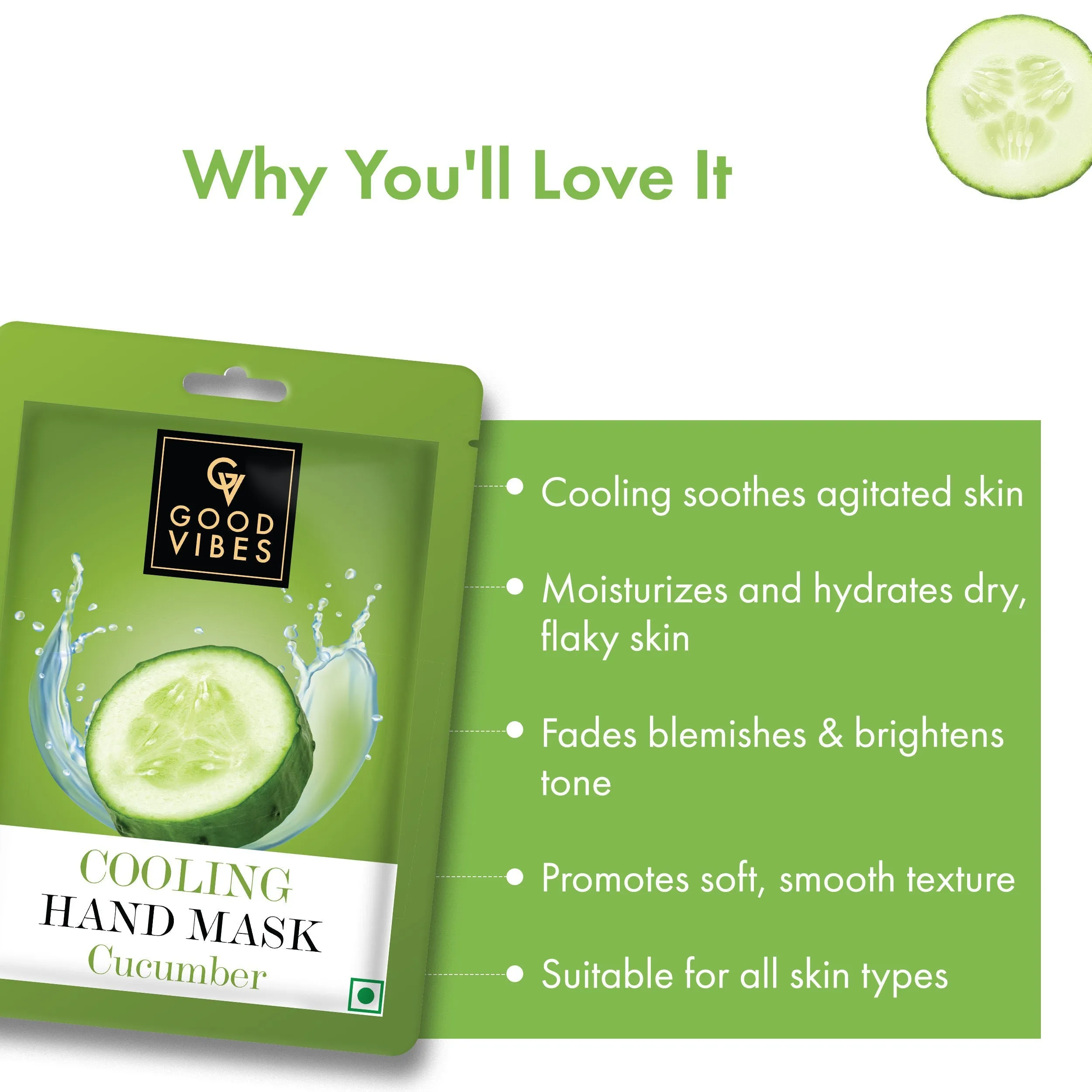 Good Vibes Cucumber Cooling Hand Mask | Moisturizing, Hydrating | Vegan, No Parabens, No Sulphates, No Alcohol, No Animal Testing (20 g)