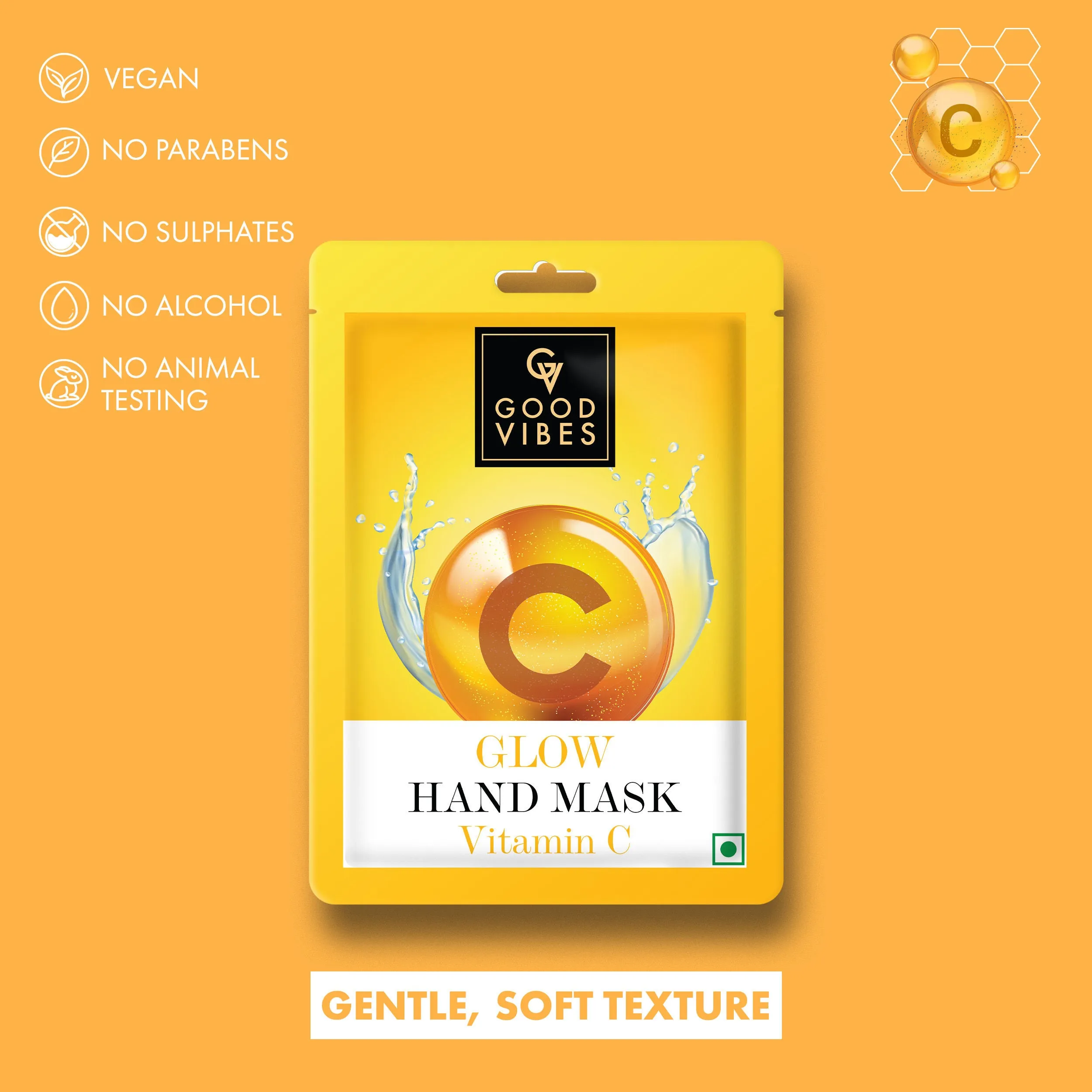 Good Vibes Vitamin C Glow Hand Mask | Brightening, Soothing | Vegan, No Parabens, No Sulphates, No Alcohol, No Animal Testing (20 g)