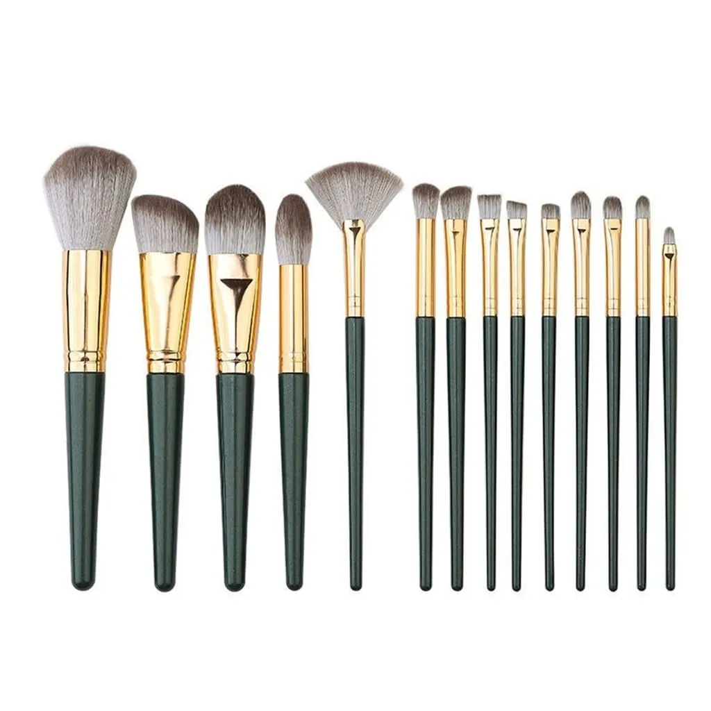 Green Cloud 14pcs Makeup Brush Set Soft Hair Blush Brush Eyeshadow Brush Loose Powder Brush