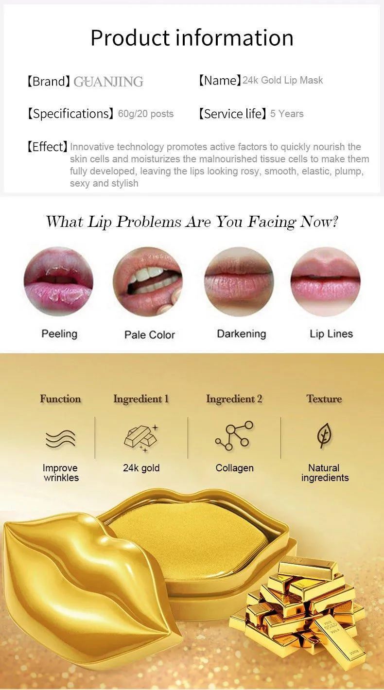 Guanjing 24k gold Lip Mask to Shape Beautiful Lips - 20 masks