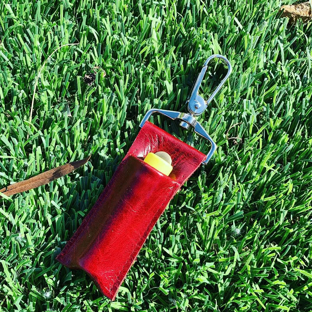 Handmade Genuine Red Leather Lip Balm Holder