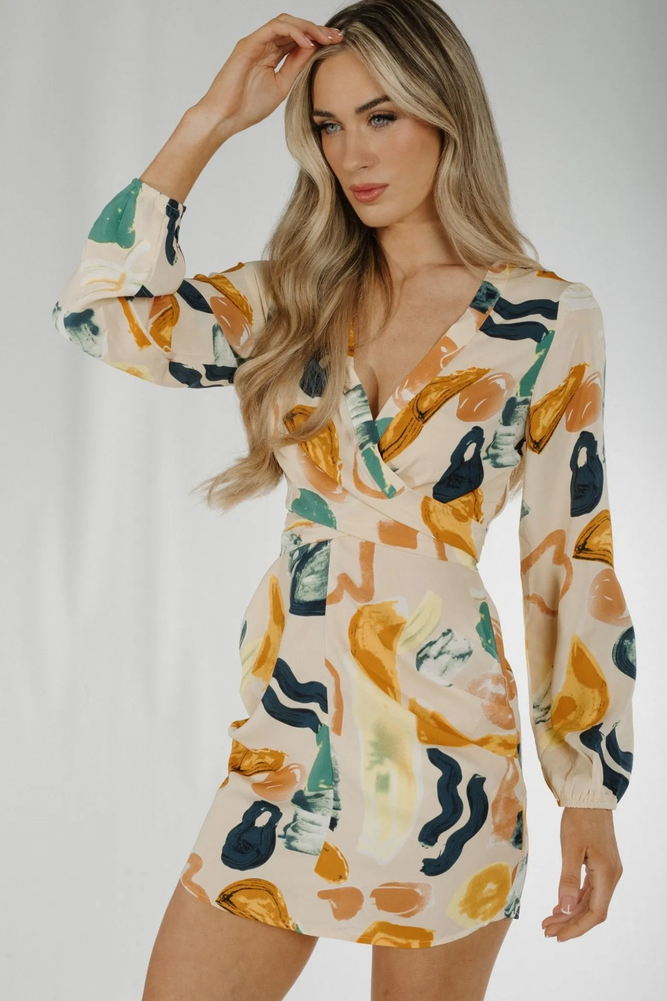 Holly Tie Front Dress In Cream Multi