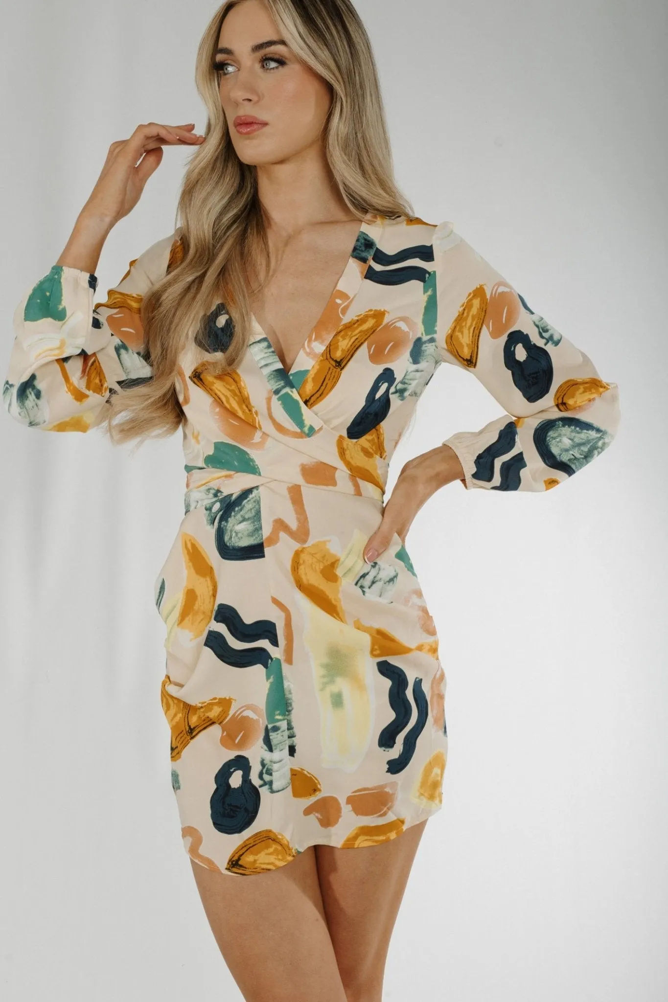 Holly Tie Front Dress In Cream Multi