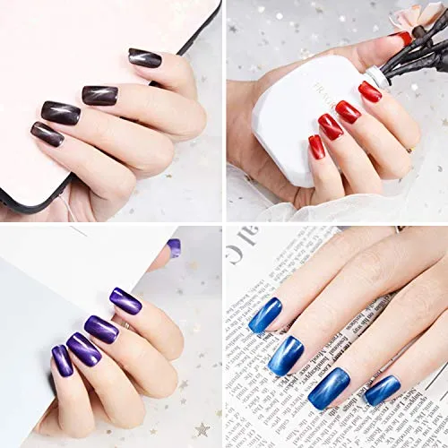 Homost 3D Cat Eye Gel Nail Polish Set, 6 Colors UV LED Gel Nail Polish Kit, Starter Gel Nail Manicure DIY Kit