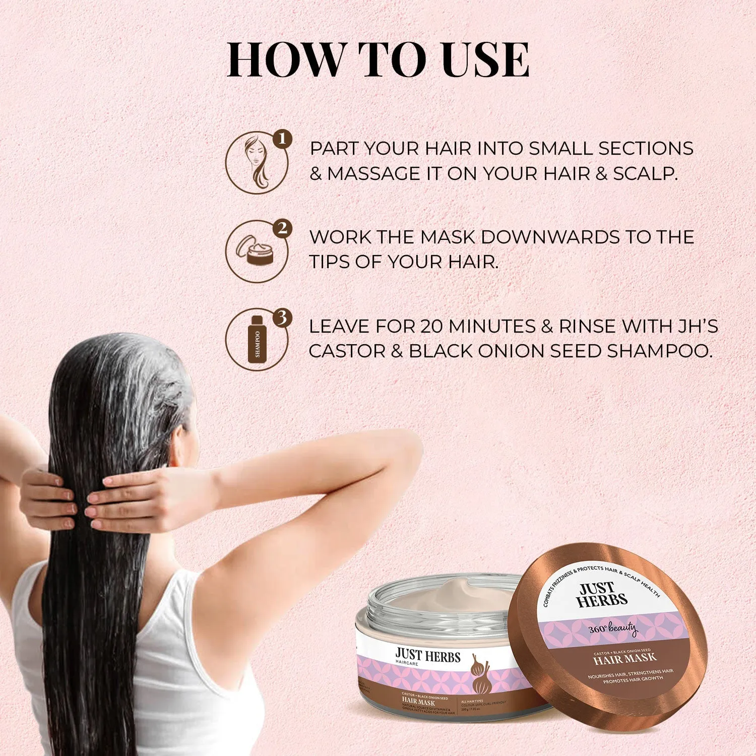 Just Herbs Castor & Black Onion Seed Hair Mask - 200 gm