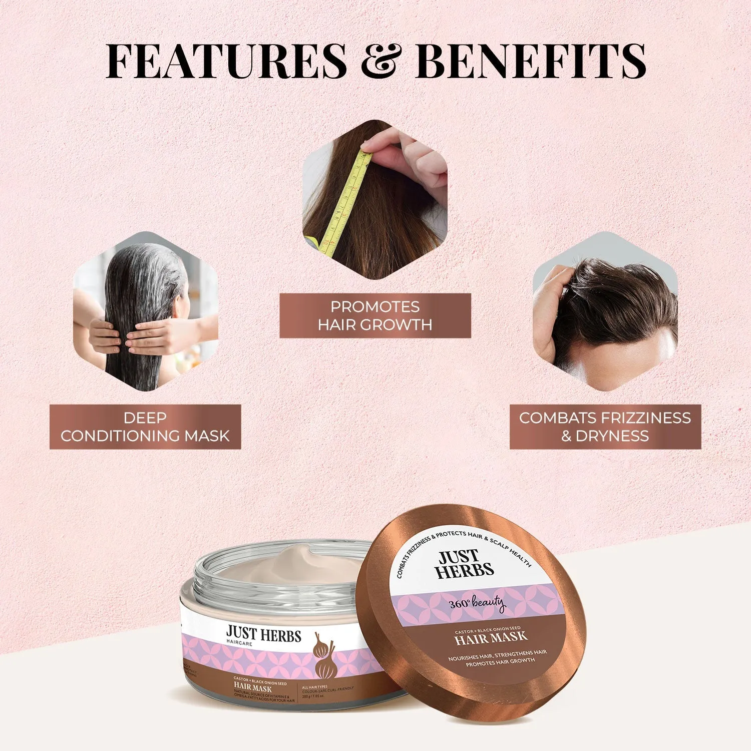 Just Herbs Castor & Black Onion Seed Hair Mask - 200 gm