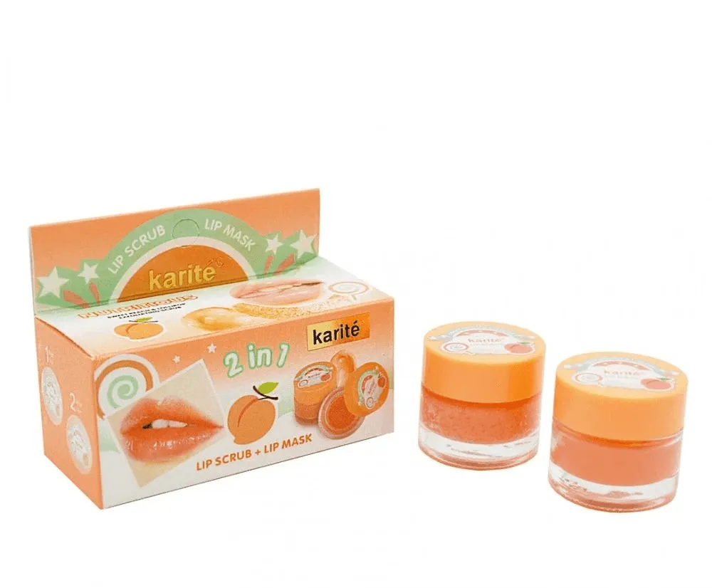 Karite Lip Scrub   Lip Mask Sweet Peach 2 IN 1 - 10g 6ml