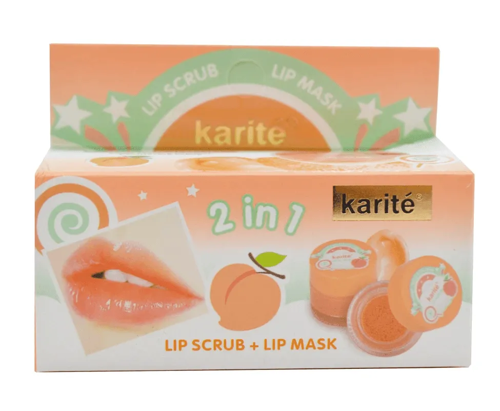 Karite Lip Scrub   Lip Mask Sweet Peach 2 IN 1 - 10g 6ml