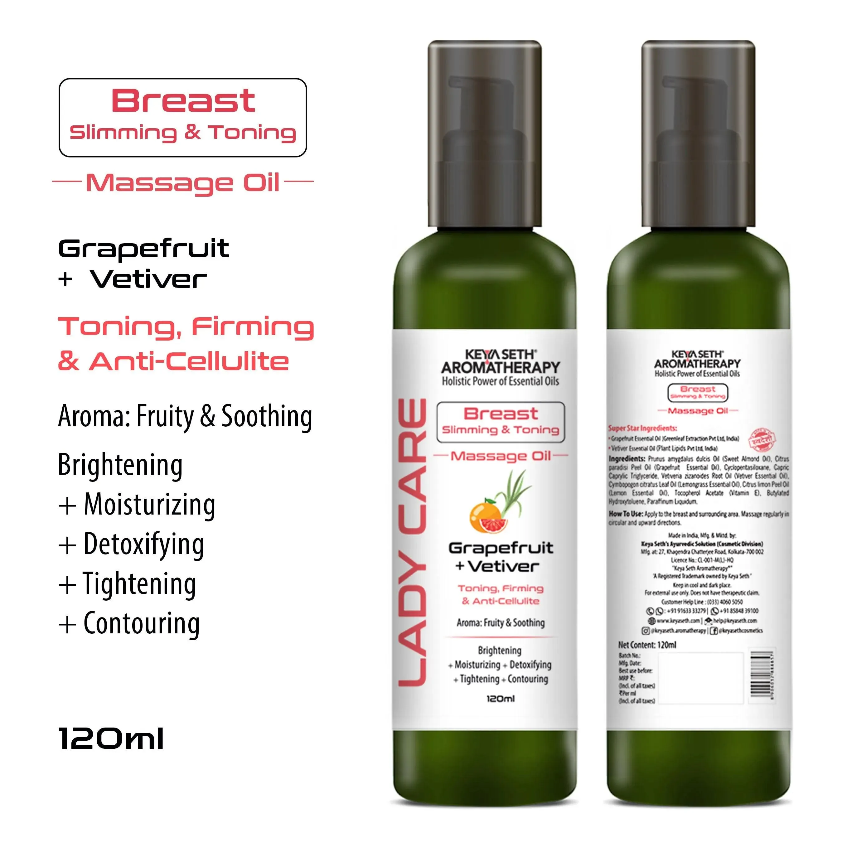Lady Care Breast Sliming & Toning Massage Oil,Toning,Firming & Anti Cellulite, Grapefruit & Vetiver
