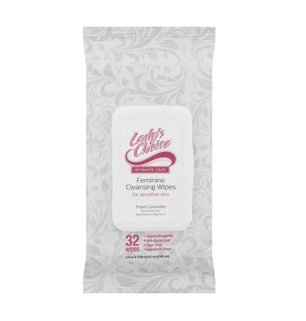 Lady's Choice Feminine Cleansing Wipes Sheer Lavender w/ PDQ - 32ct/12pk
