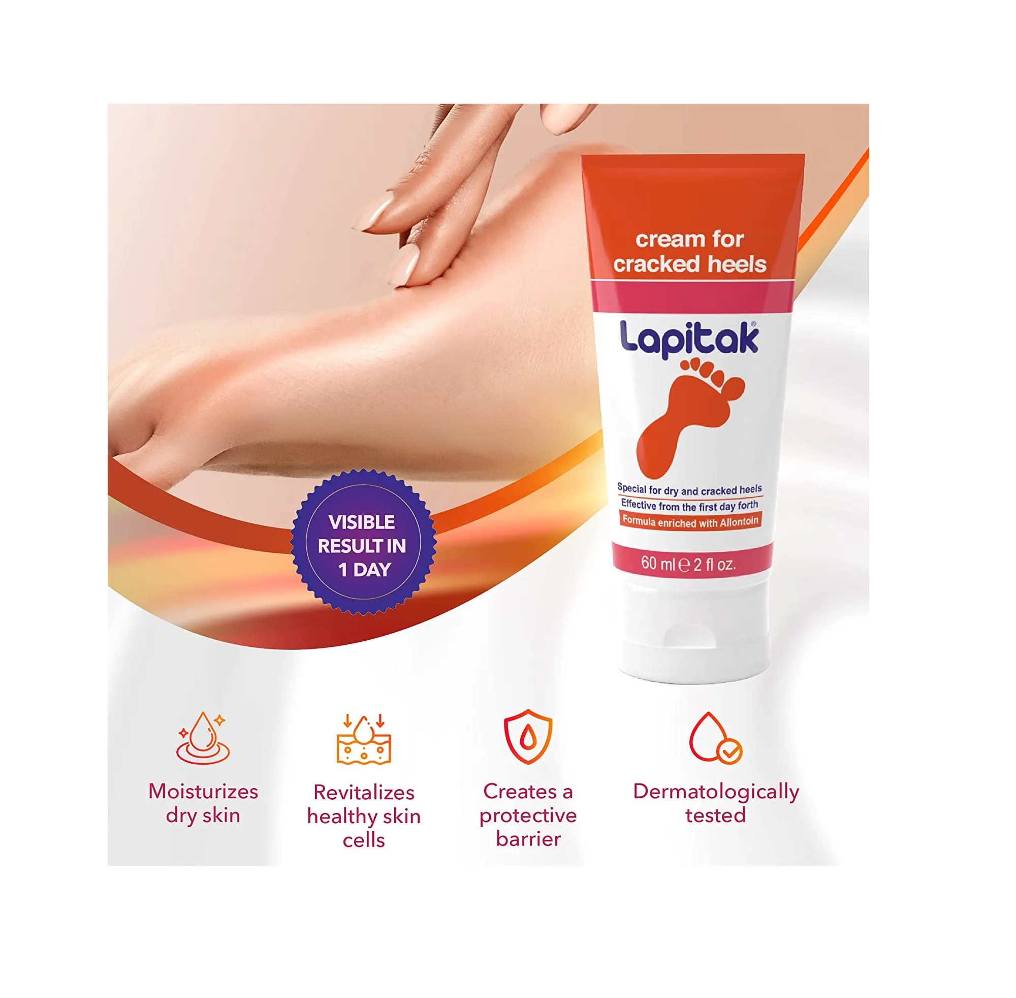 Lapitak Healthy Heel Crack Cream and Foot Cream for Cracked Heels and Dry Feet Lotion for dry skin Intensive Foot Repair 2 OZ Foot scrubber dead skin remover & Foot Scrub