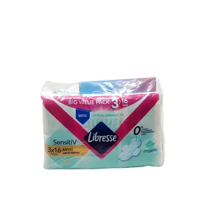 Libresse Feminine Pads Sensitiv Maxi Wing 24cm Big Value Pack 3x16s