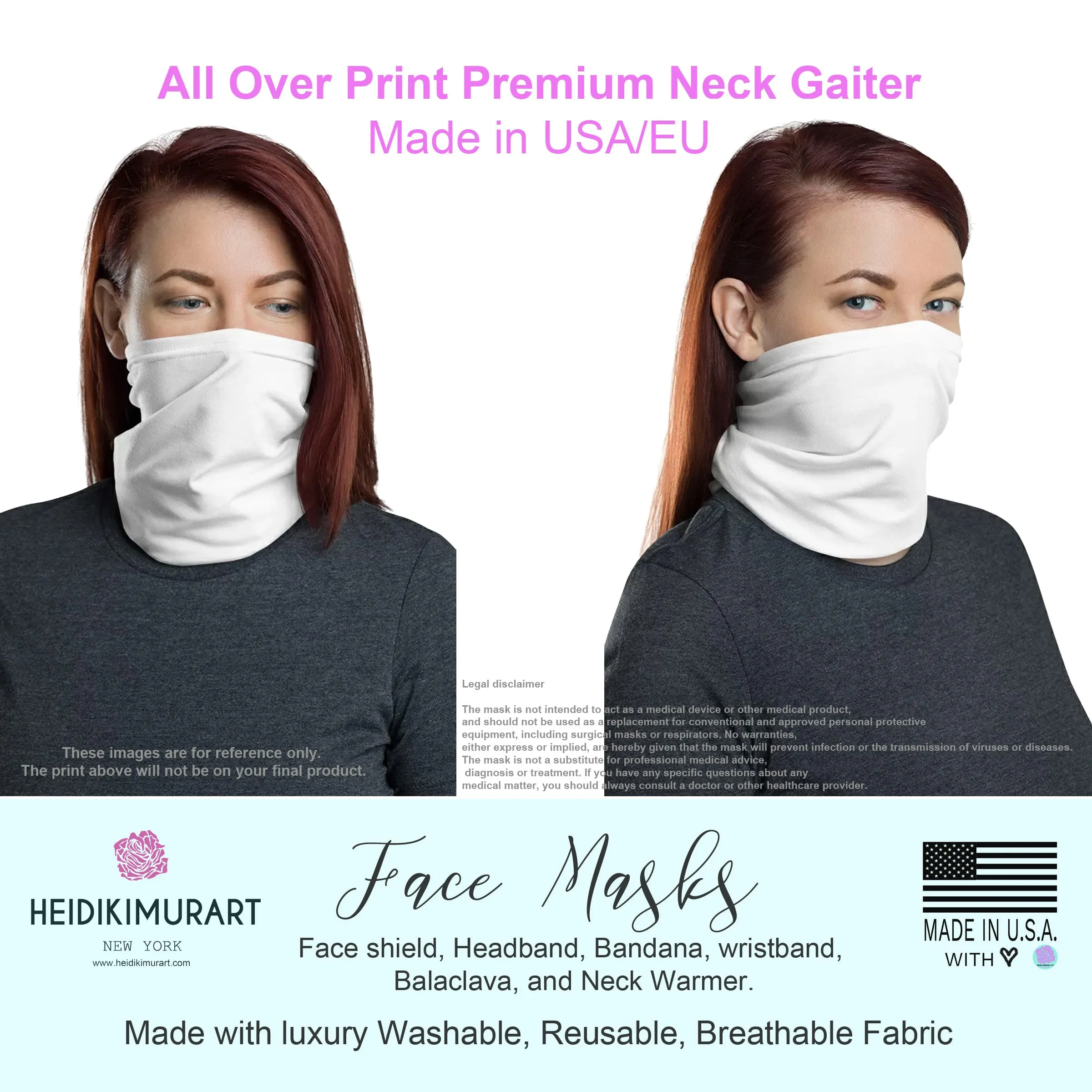 Light Grey Washable Face Mask Shield, Reusable Neck Warmer Bandana, Headband-Made in USA/EU