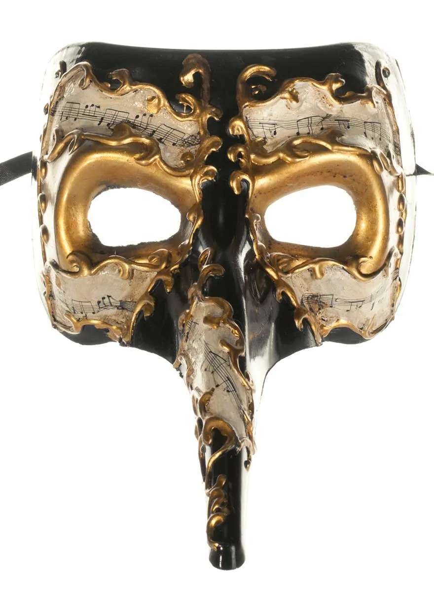 Long Nose Mens Venetian Masquerade Mask with Music Notes