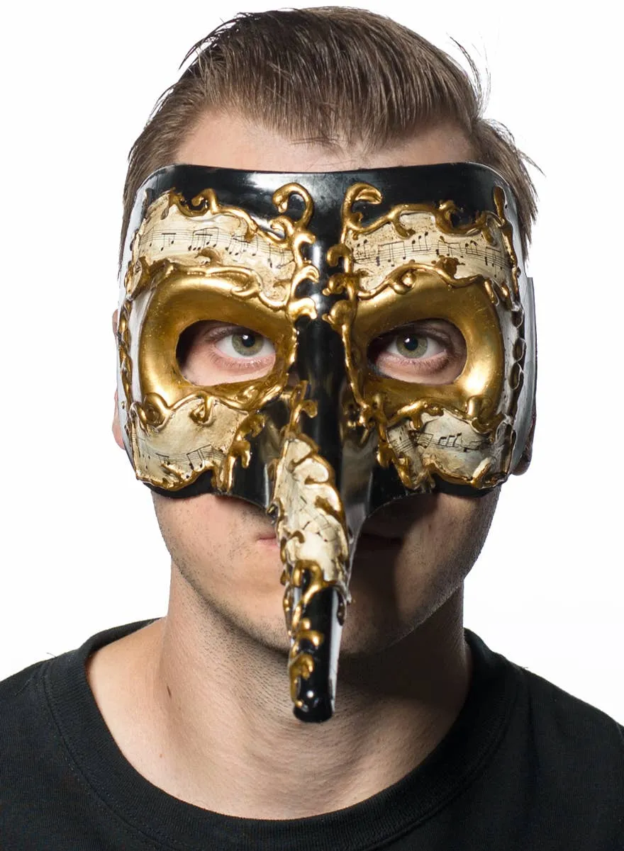 Long Nose Mens Venetian Masquerade Mask with Music Notes
